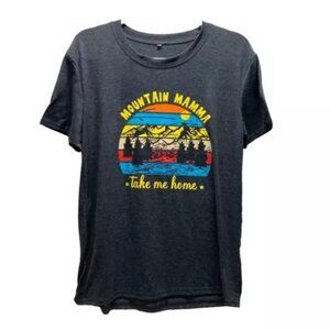 Mountain Mamma Retro Tee Womens Medium Charcoal Gray Super Soft Cotton Blend EUC